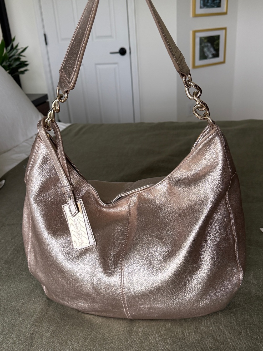 Calvin Klein Metallic Gold Shoulder Hobo with Chain Strap